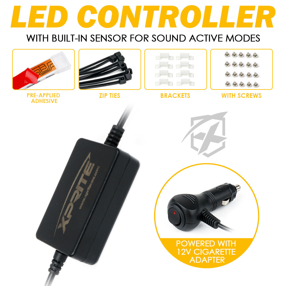 Xprite 4PC Celestial Series Bluetooth and Remote Control RGB LED Interior Car Light Set - Powered by Cigarette Plug
