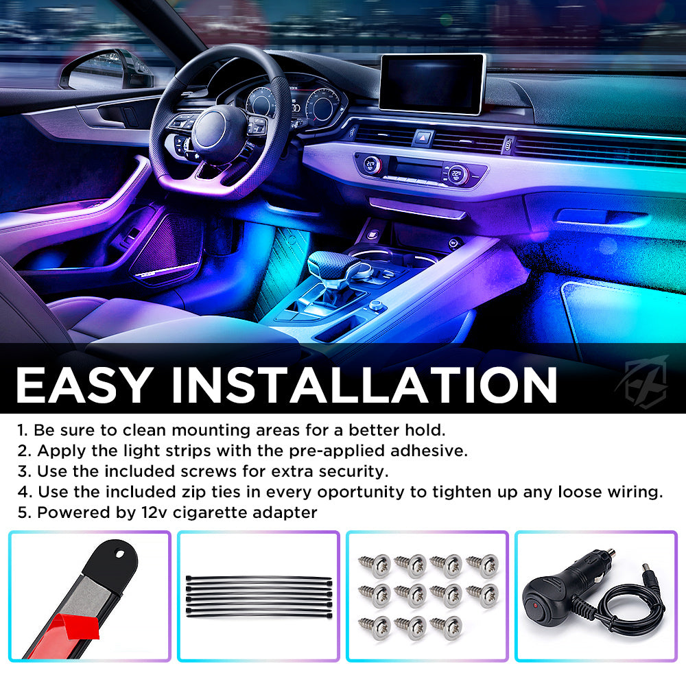 Xprite 4PC Celestial Dream Series RGB LED Interior Car Light Set - Bluetooth and Remote Control