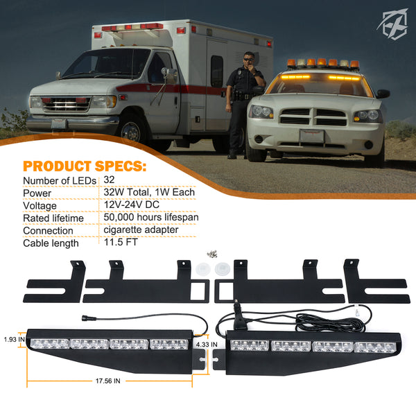 Dual LED Visor Windshield Strobe Lights