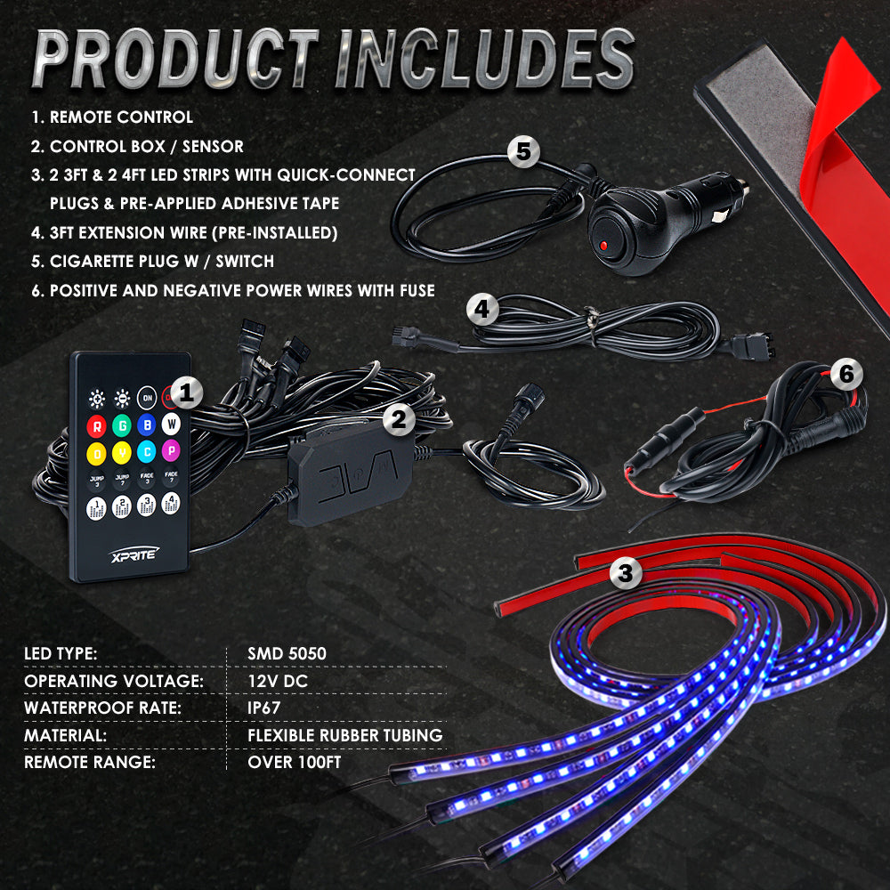 Battle Series RGB LED Underbody Glow Kit with Remote Control and Bluetooth